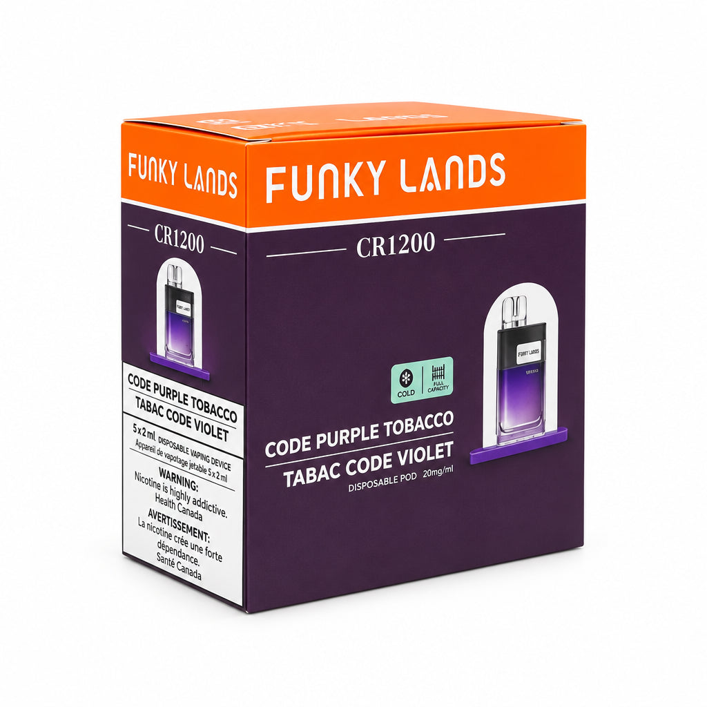Funky Lands CR1200 Disposable Pod Code Purple Tobacco 1000 Puffs (5 Pack, QC Stamped)