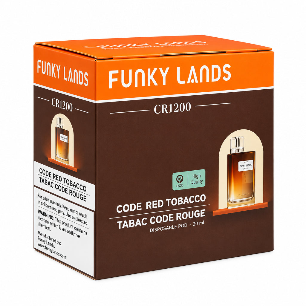 Funky Lands CR1200 Disposable Pod Code RedTobacco 1000 Puffs (5 Pack, QC Stamped)