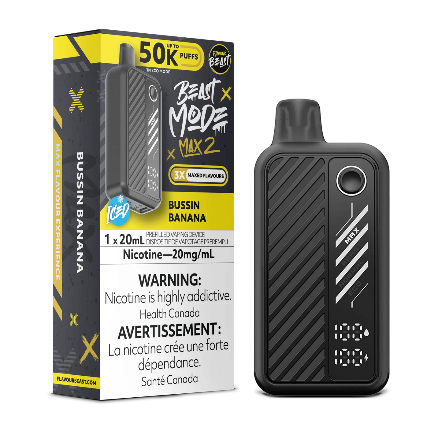Flavour Beast Mode Max 2 Bussin Banana Iced 50K Puffs 20ml (Pack of 5)