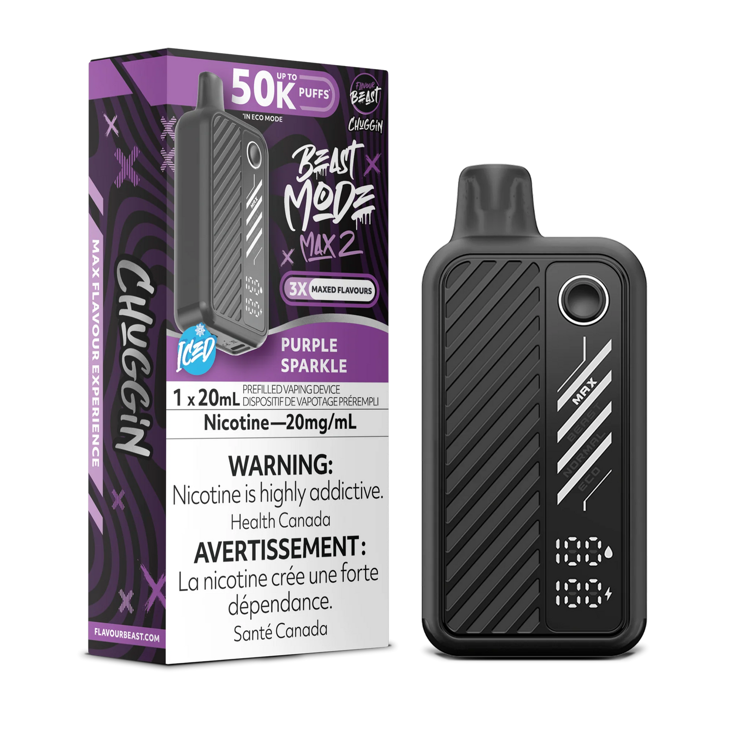 Flavour Beast Mode Max 2 Purple Sparkle Iced 50K Puffs 20ml (Pack of 5)