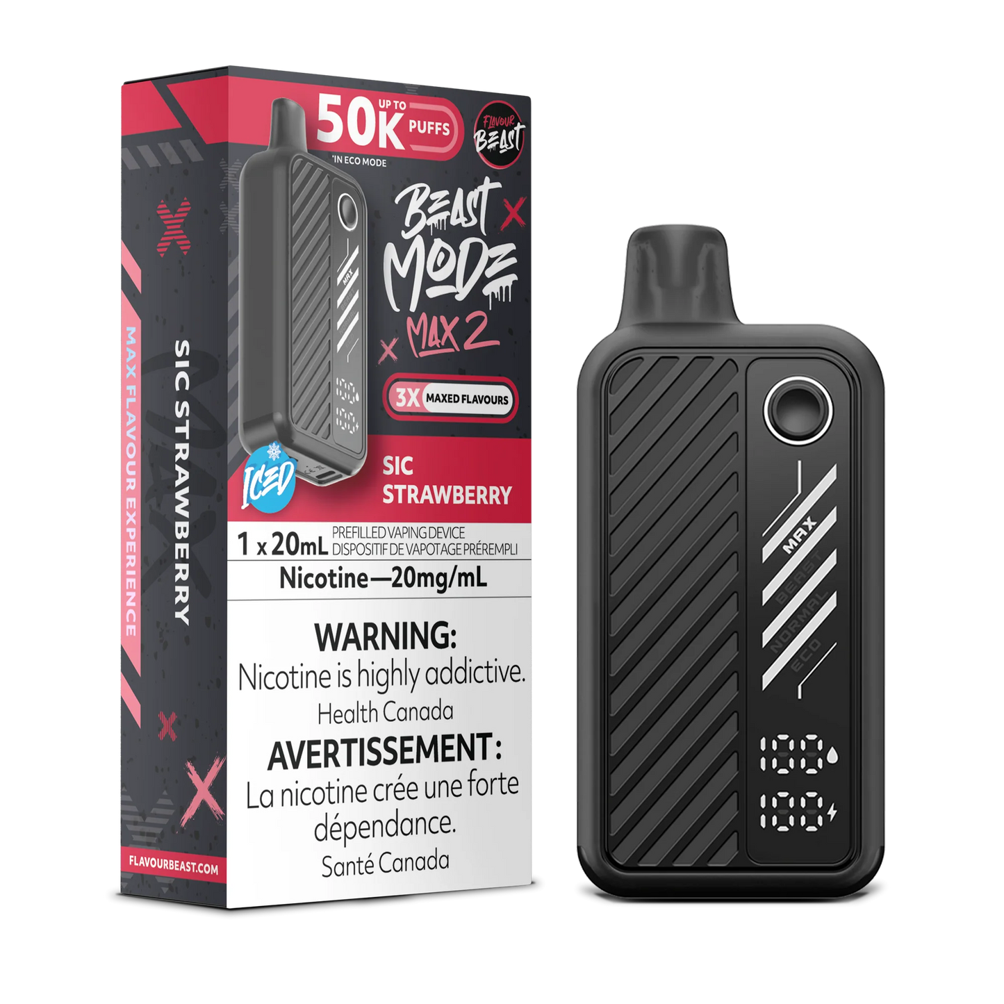 Flavour Beast Mode Max 2 Sic Strawberry Iced 50K Puffs 20ml (Pack of 5)
