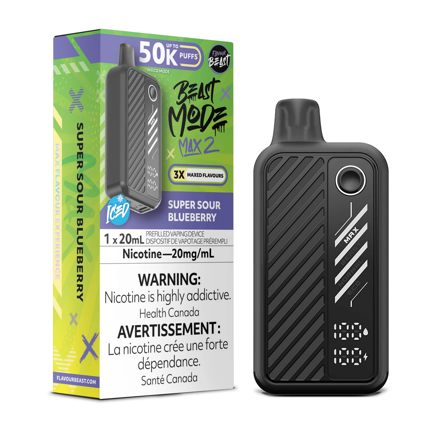Flavour Beast Mode Max 2 Super Sour Blueberry Iced 50K Puffs 20ml (Pack of 5)
