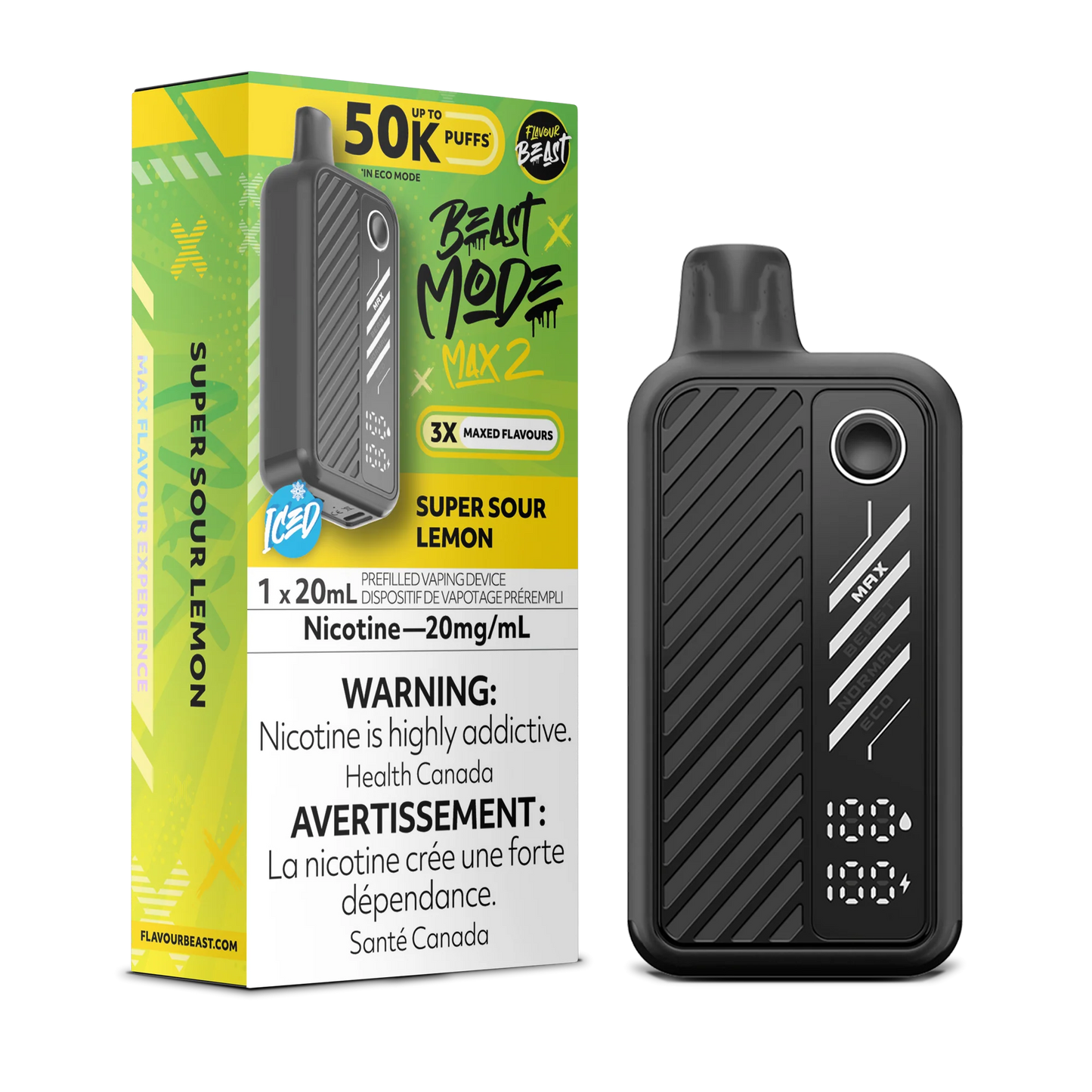 Flavour Beast Mode Max 2 Super Sour Lemon Iced 50K Puffs 20ml (Pack of 5)