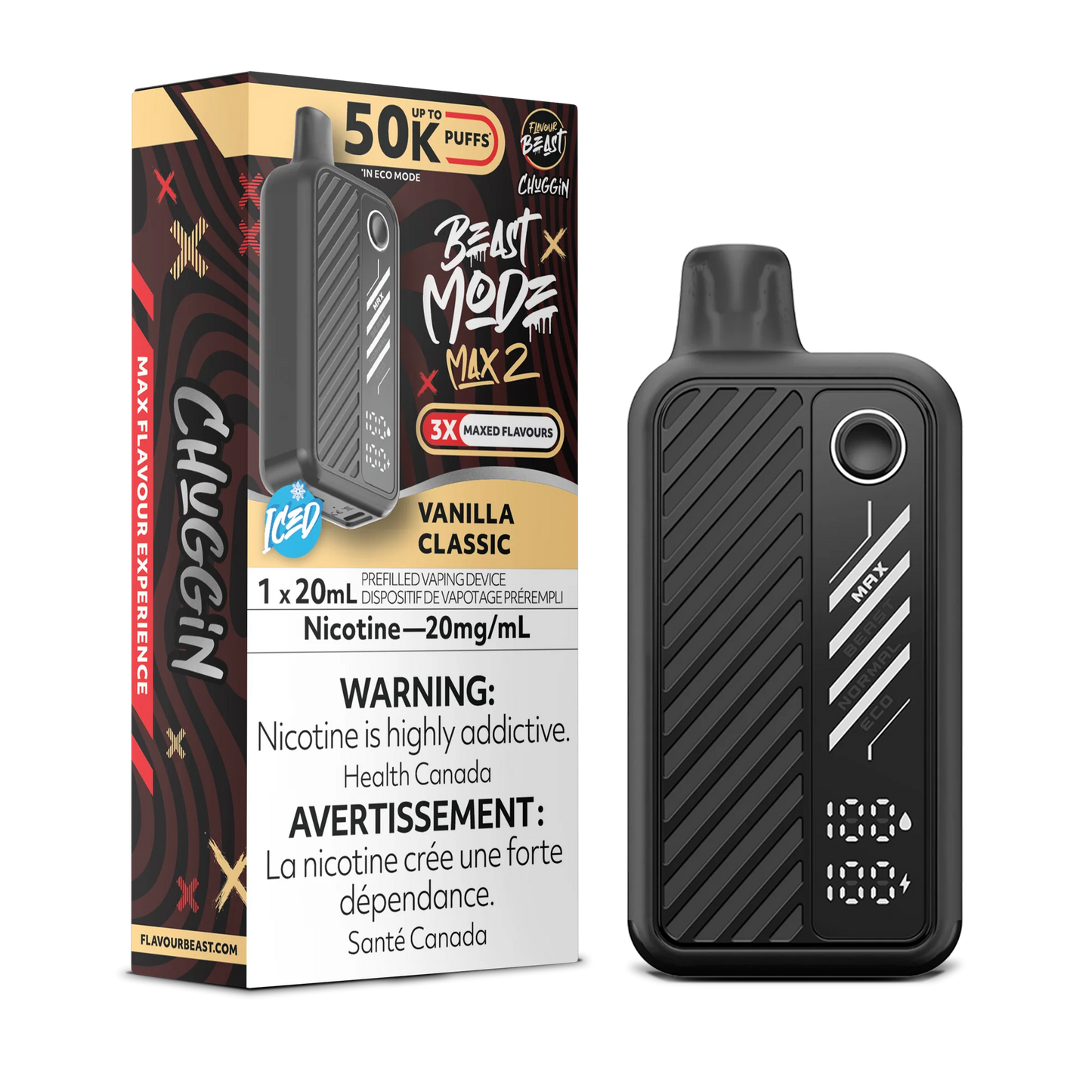 Flavour Beast Mode Max 2 Vanilla Classic Iced 50K Puffs 20ml (Pack of 5)