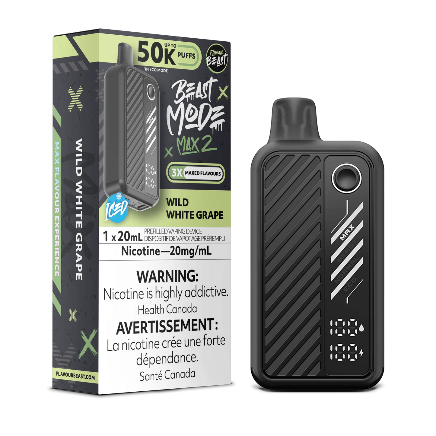 Flavour Beast Mode Max 2 Wild White Grape Iced 50K Puffs 20ml (Pack of 5)
