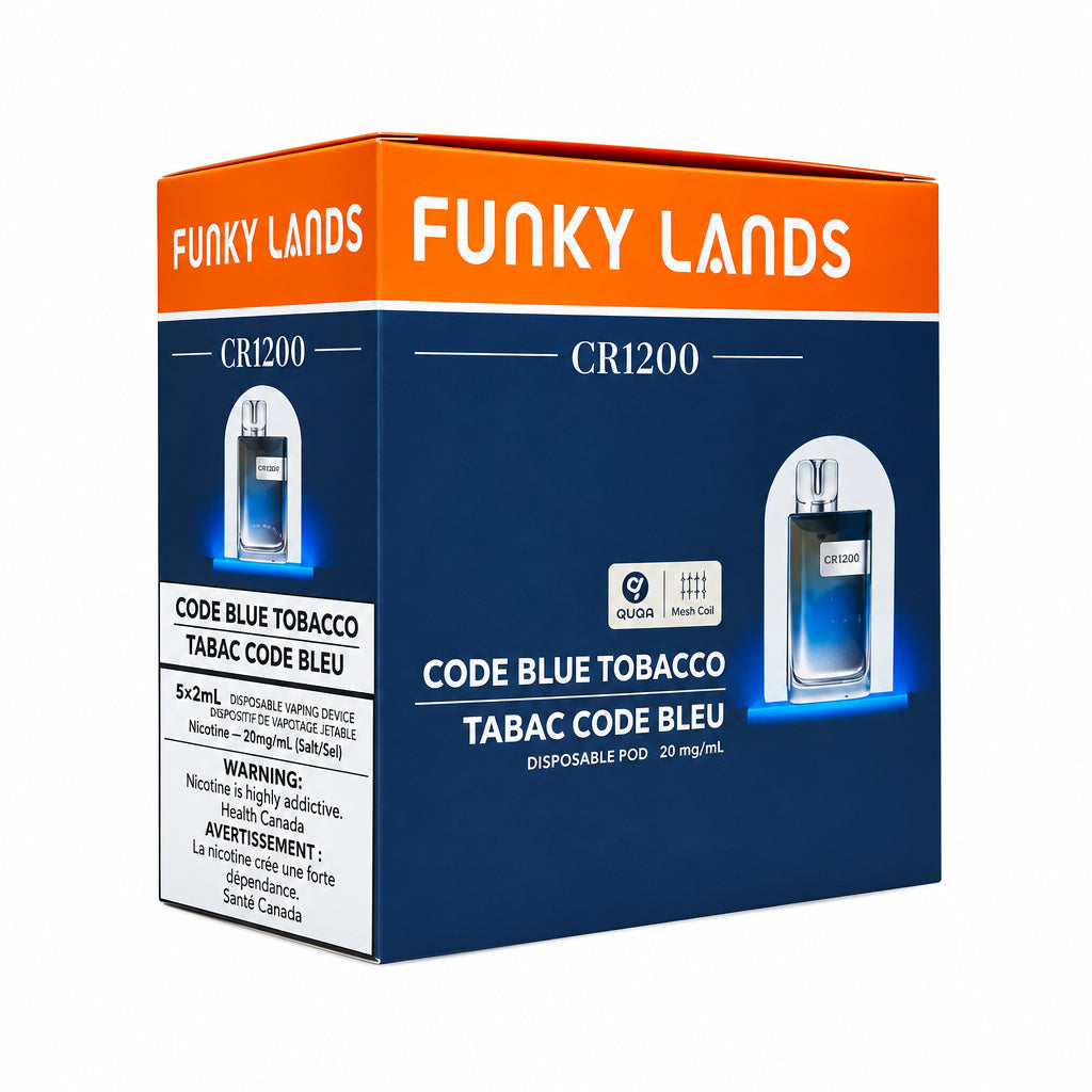 Funky Lands CR1200 Disposable Pod Code Blue Tobacco 1000 Puffs (5 Pack, QC Stamped)