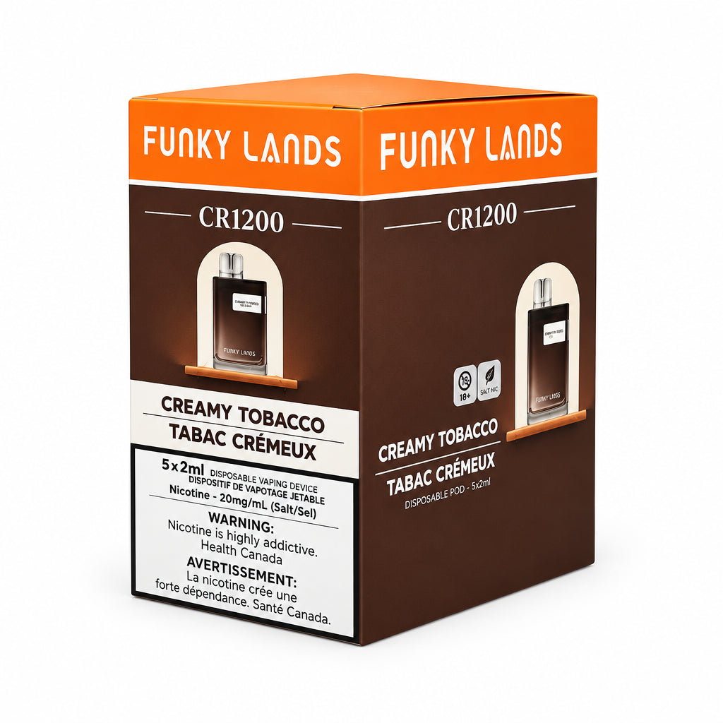 Funky Lands CR1200 Disposable Pod Creamy Tobacco 1000 Puffs (5 Pack, QC Stamped)