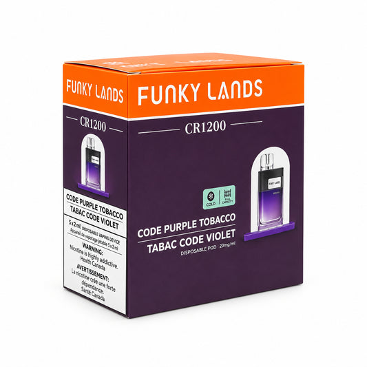 Funky Lands CR1200 Disposable Pod Code Purple Tobacco 1000 Puffs (5 Pack, QC Stamped)