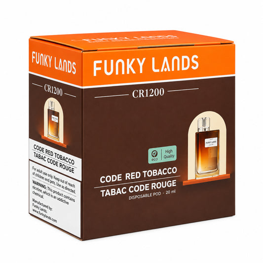 Funky Lands CR1200 Disposable Pod Code RedTobacco 1000 Puffs (5 Pack, QC Stamped)