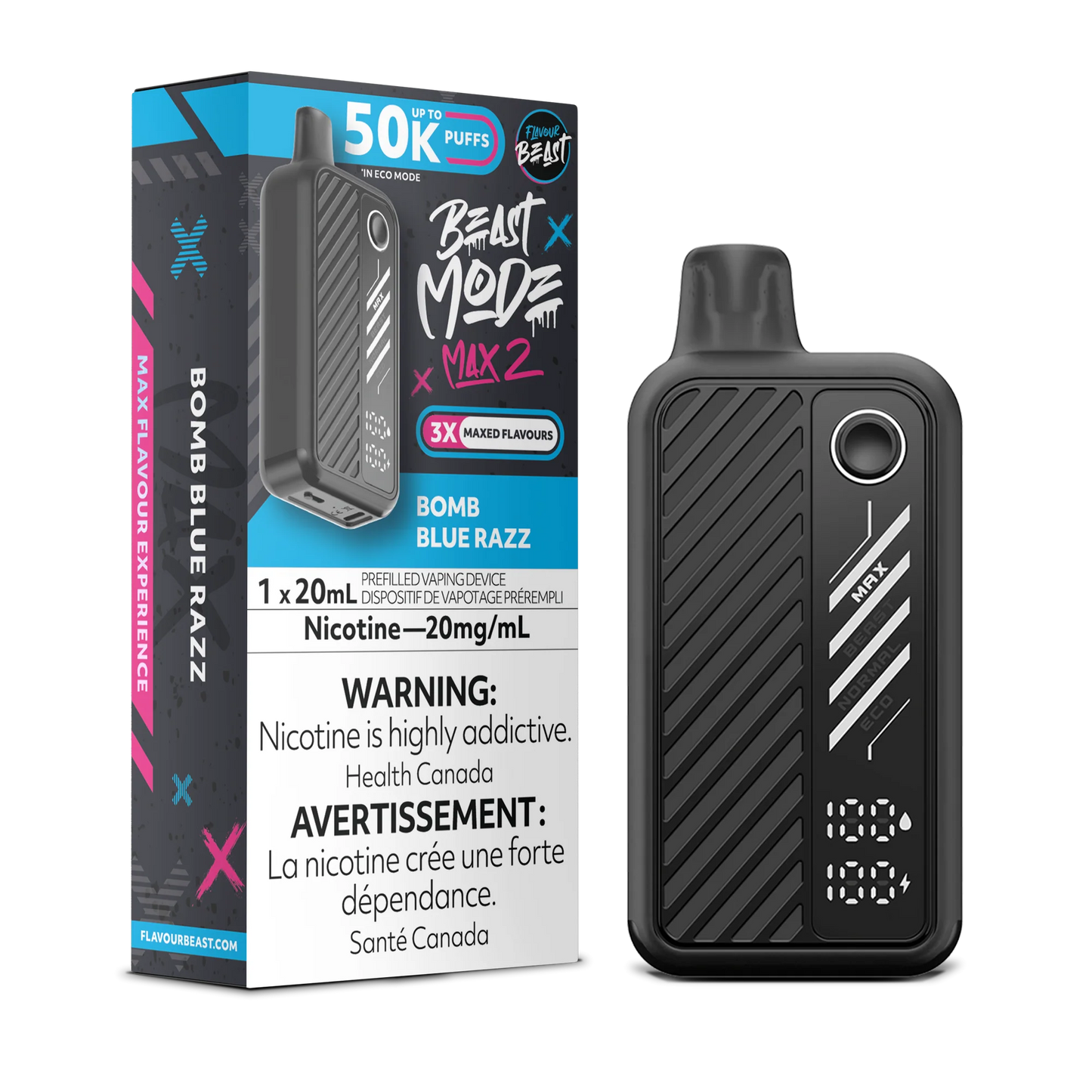 Flavour Beast Mode Max 2 Bomb Blue Razz 50K Puffs 20ml (Pack of 5)