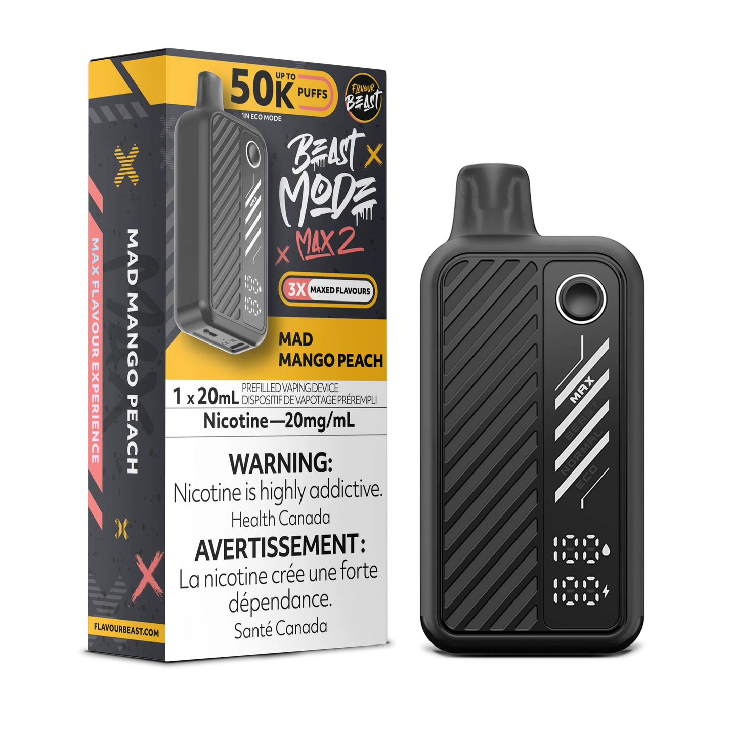 Flavour Beast Mode Max 2 Mad Mango Peach 50K Puffs 20ml (Pack of 5)