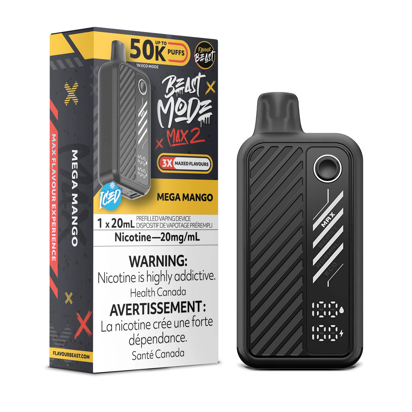 Flavour Beast Mode Max 2 Mega Mango Iced 50K Puffs 20ml (Pack of 5)