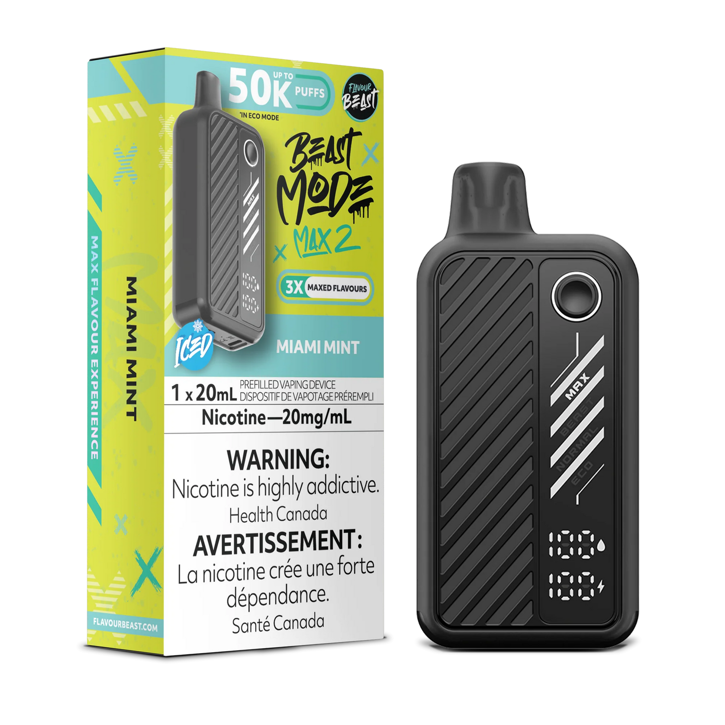 Flavour Beast Mode Max 2 Miami Mint Iced 50K Puffs 20ml (Pack of 5)