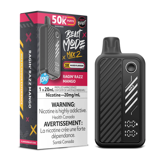 Flavour Beast Mode Max 2 Ragin' Razz Mango Iced 50K Puffs 20ml (Pack of 5)