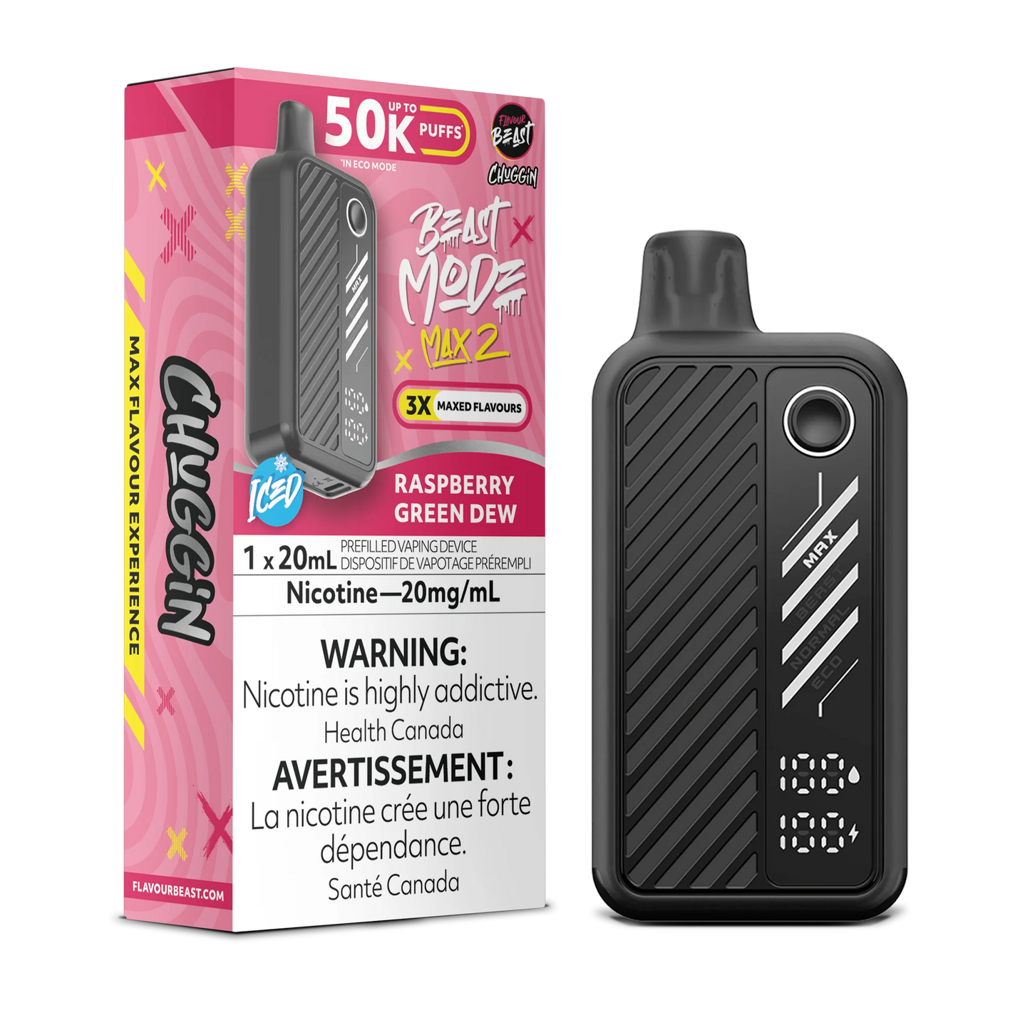 Flavour Beast Mode Max 2 Raspberry Green Dew Iced 50K Puffs 20ml (Pack of 5)
