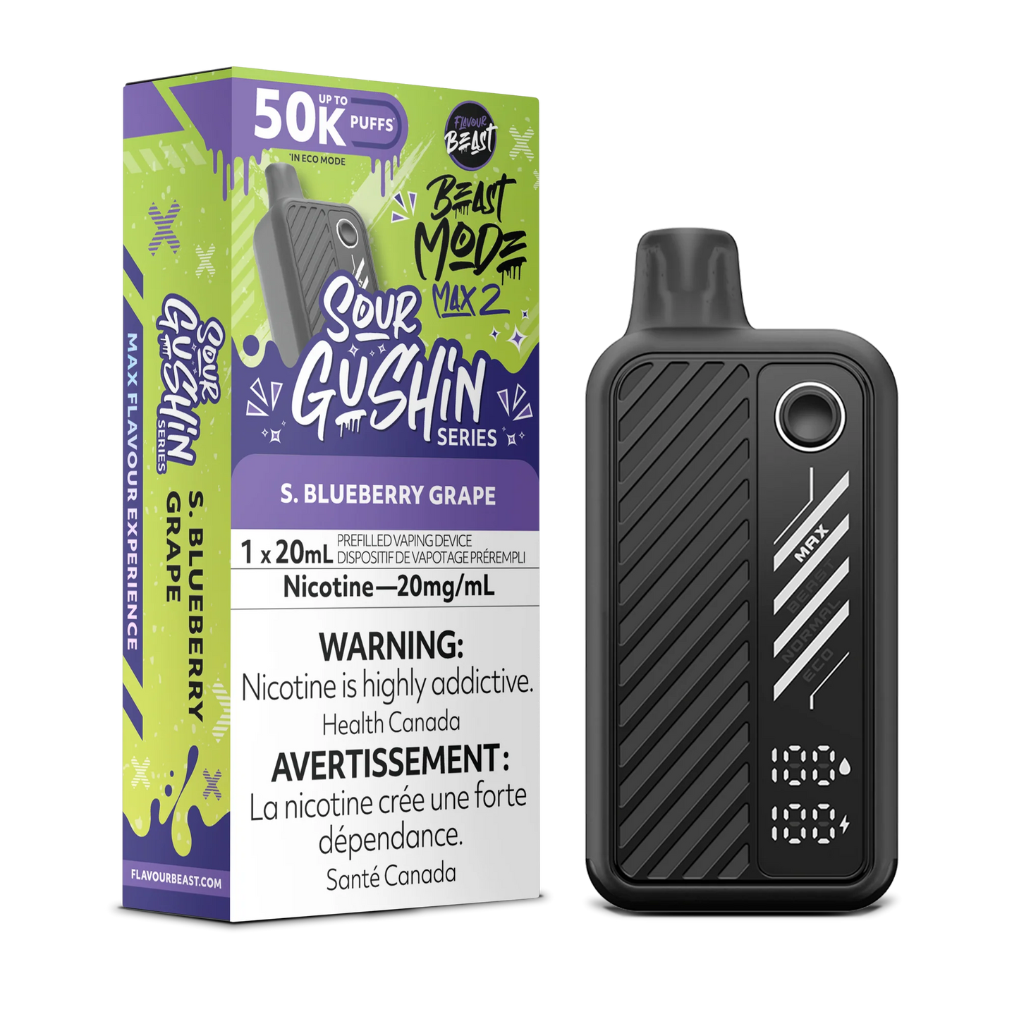 Flavour Beast Mode Max 2 S. Blueberry Grape 50K Puffs 20ml (Pack of 5)