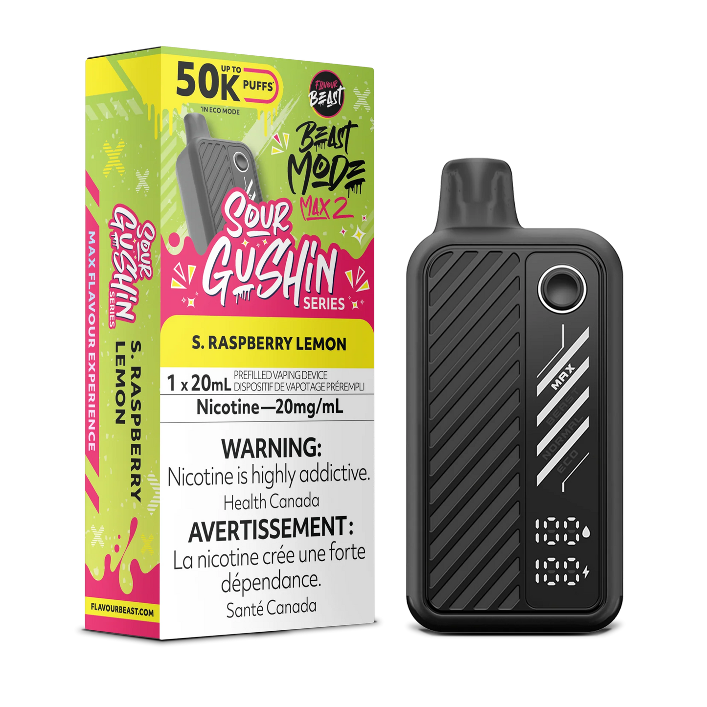 Flavour Beast Mode Max 2 S. Raspberry Lemon 50K Puffs 20ml (Pack of 5)