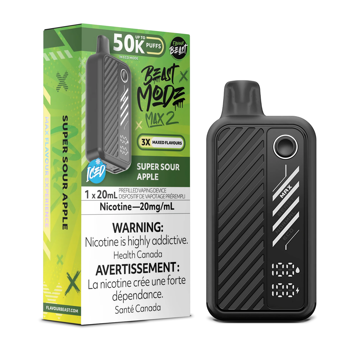 Flavour Beast Mode Max 2 Super Sour Apple Iced 50K Puffs 20ml (Pack of 5)