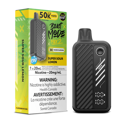 Flavour Beast Mode Max 2 Super Sour Lemon Iced 50K Puffs 20ml (Pack of 5)