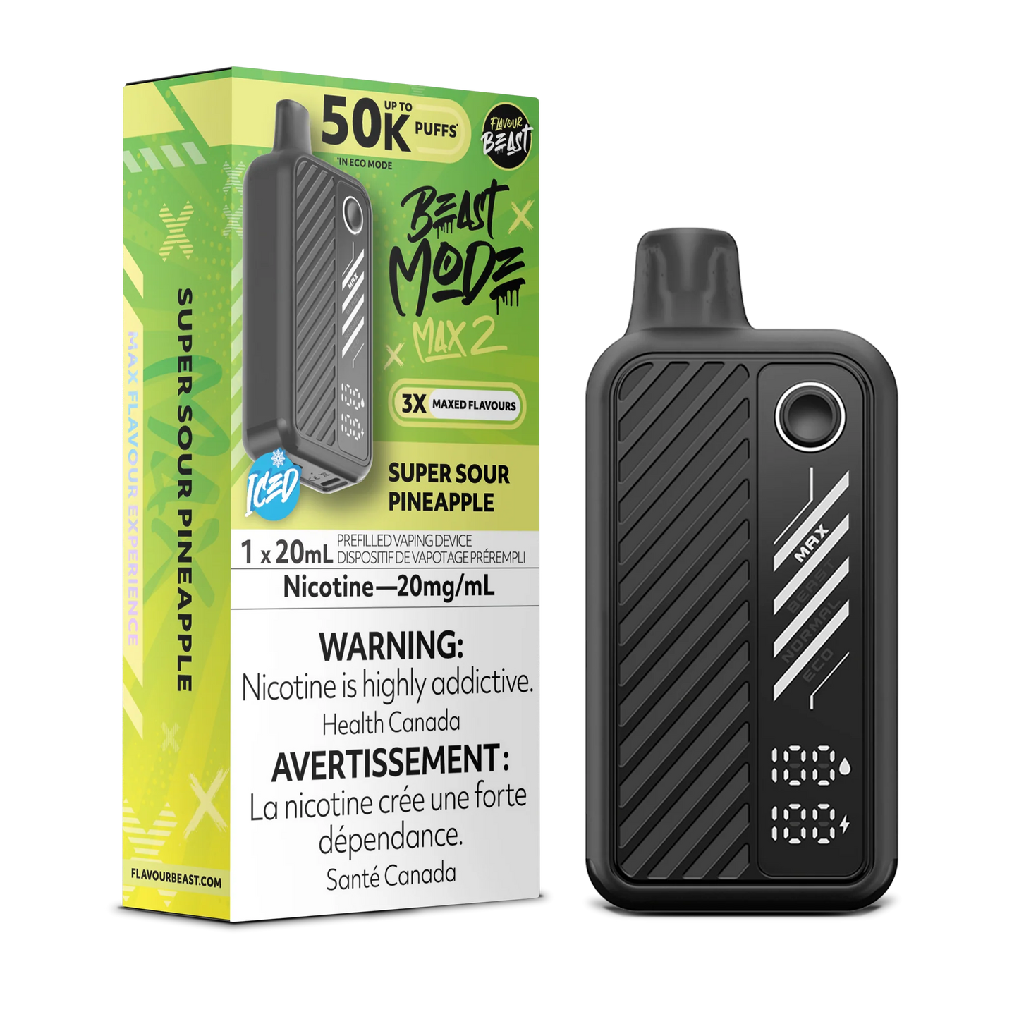 Flavour Beast Mode Max 2 Super Sour Pineapple Iced 50K Puffs 20ml (Pack of 5)