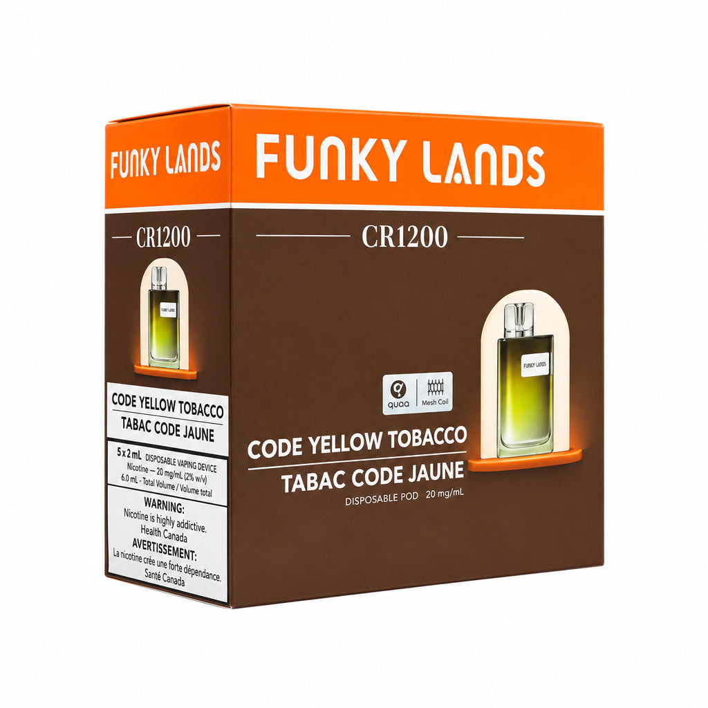 Funky Lands CR1200 Disposable Pod Code Yellow Tobacco 1000 Puffs (5 Pack, QC Stamped)